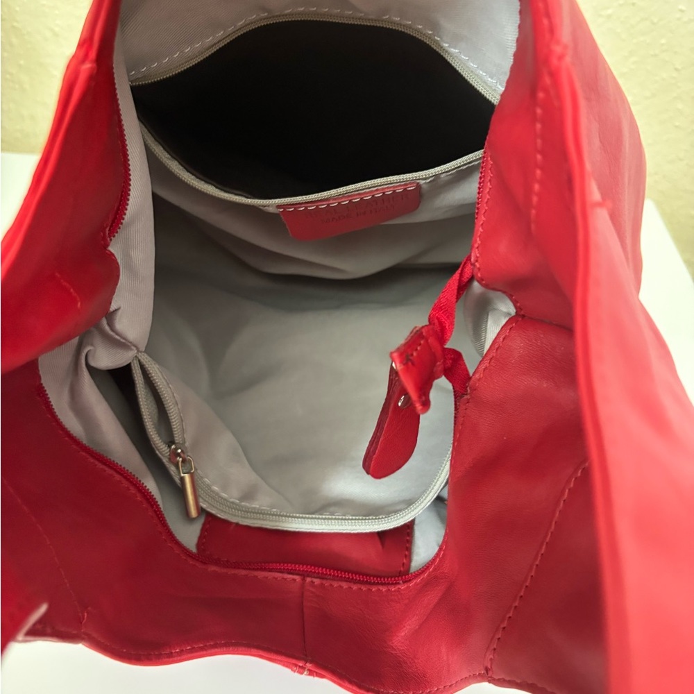 SOFT RED PEBBLE LEATHER HOBO SHOULDER BAG MADE IN ITALY - Picture 11 of 11
